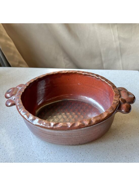 Handmade Other - Signed Casserole Dish Brick Red Ceramic Applied Handles 9.75" x 6.5" x 3" Gift